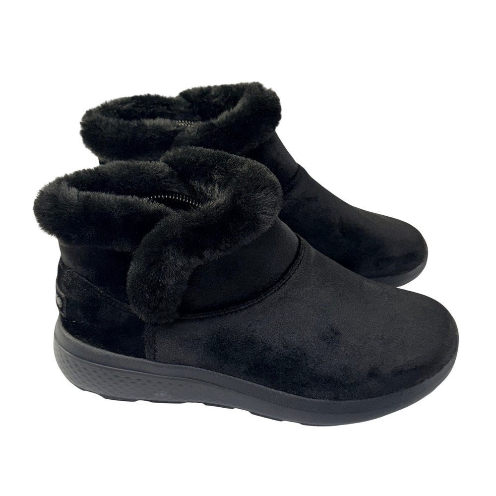 NEW Skechers On the Go Joy Bundle Up Boots Womens 8.5W Black Faux Fur Ankle Cozy